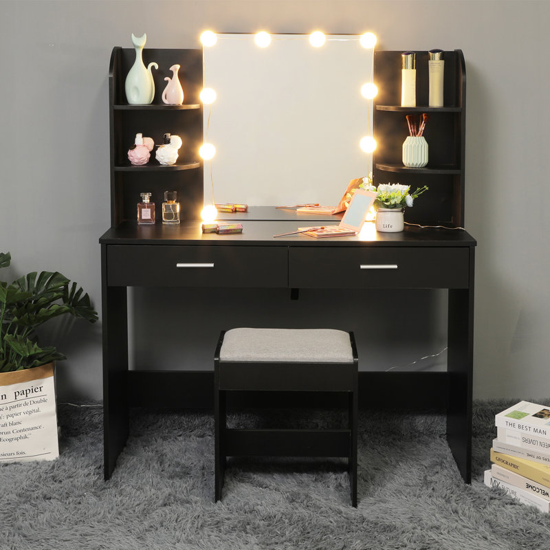 Latitude Run® Large Vanity Set With 10 Light Bulbs, Makeup Table For